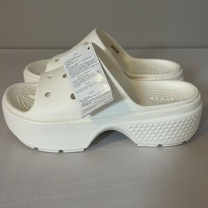 Crocs Sandals Womens 11‎ White Stomp Platform Slip On Casual Summer Slides NEW